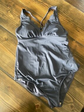 Shade & Shore Gray One-Piece Swimsuit size L